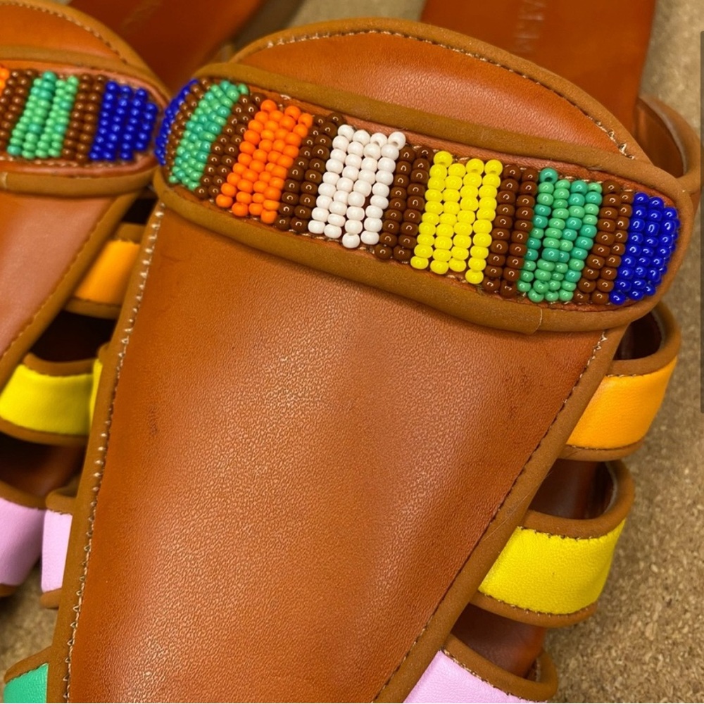 Farm Rio Sandals Mule Rust Rainbow Beaded Size 7.5 - Picture 3 of 12